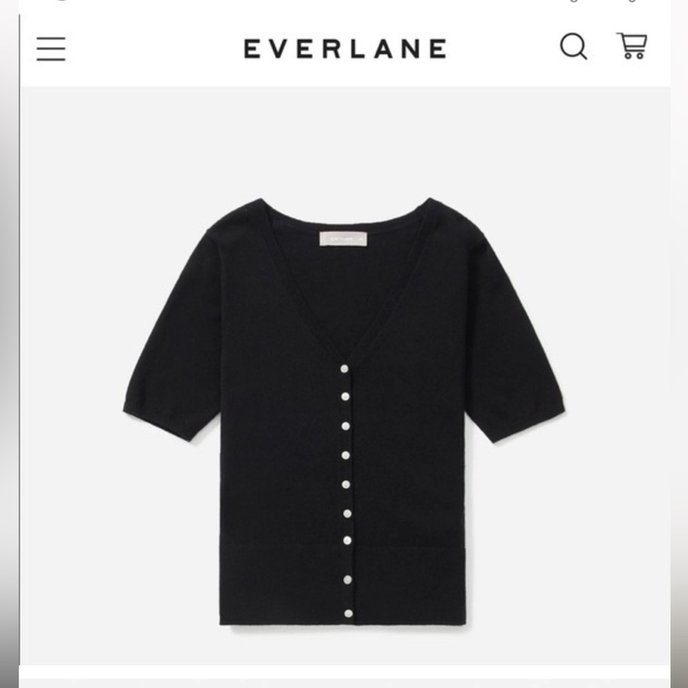EVERLANE Cotton Merino Shirt Sleeve Button Cardigan Sweater in Black - Size XXS